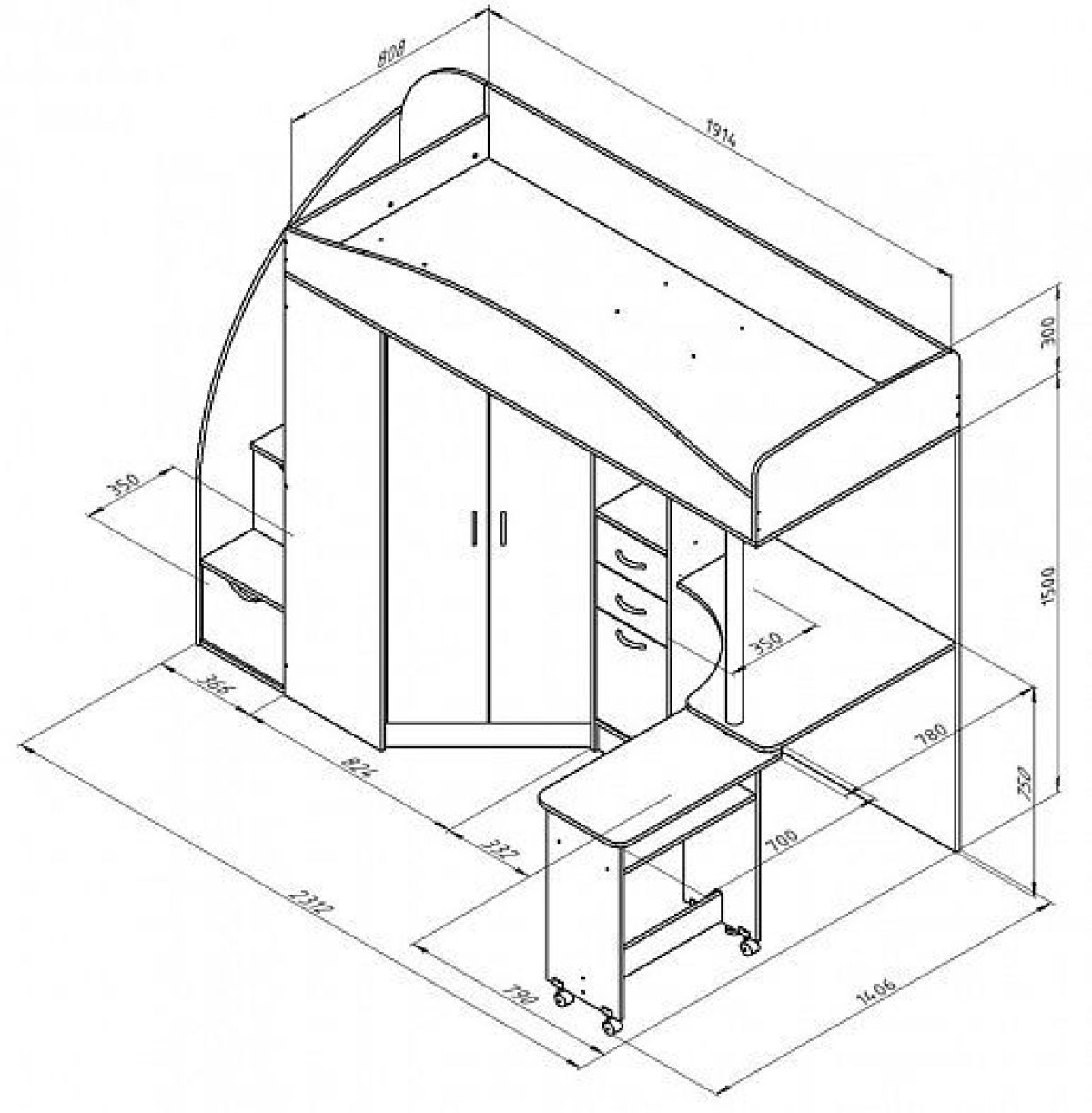 Кровать-чердак "Теремок-1 Гранд"  Дуб молочный/Голубой | фото 2