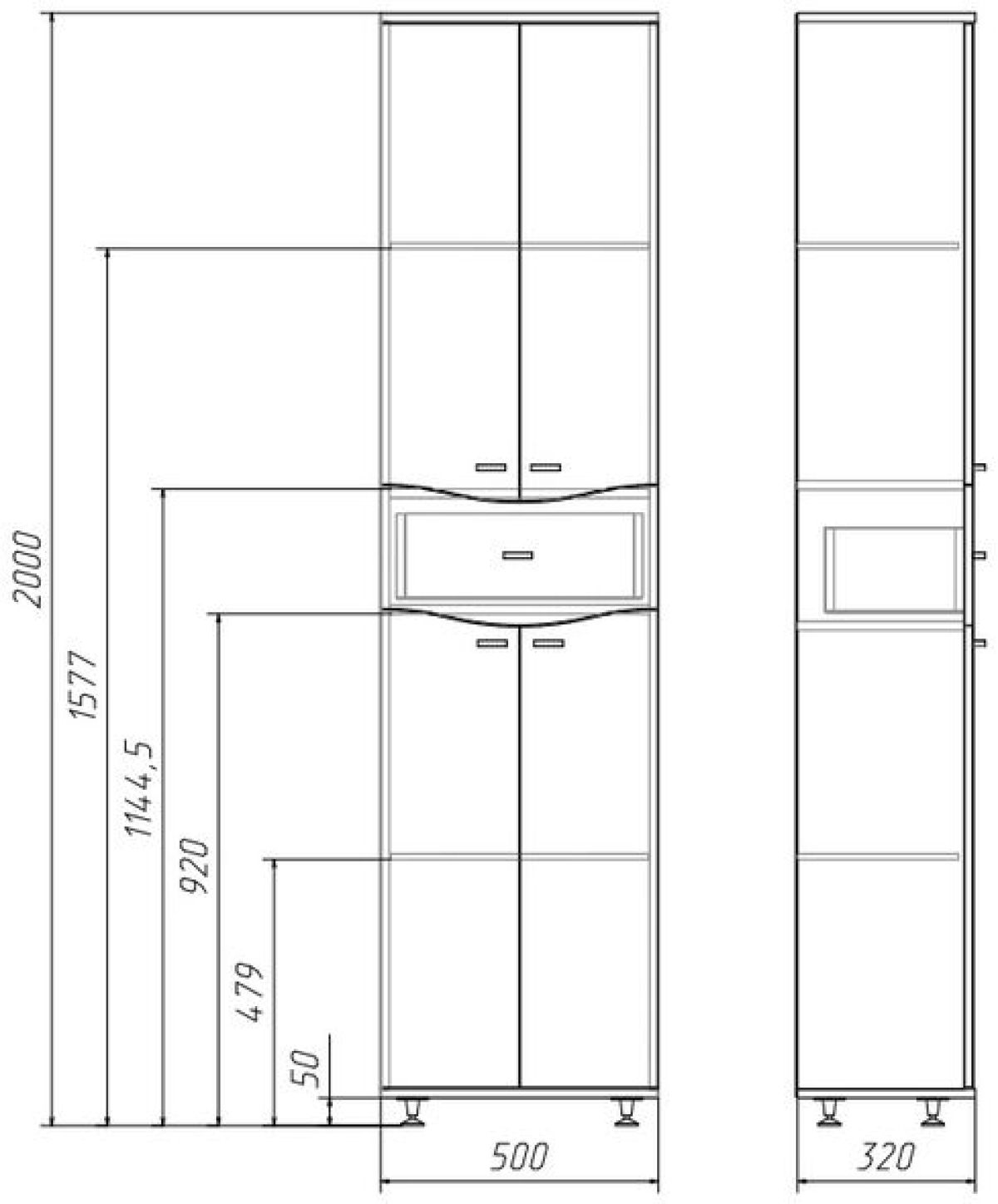Пенал напольный 50 Волна с верхним ящиком В1 АЙСБЕРГ (DA1011P) | фото 3