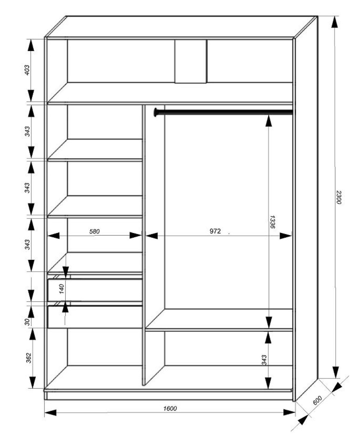 Шкаф-купе 1600 серии SOFT D6+D4+B2+PL2 (2 ящика+1штанга+1 полка) профиль «Капучино» | фото 3