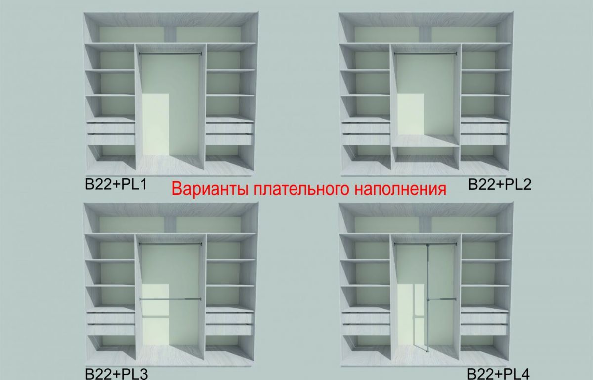 Шкаф-купе 2250 серии SILVER S4+S1+S4 B22+PL4 (по 2 ящика лев/прав+F обр.штанга) профиль «Серебро» | фото 6