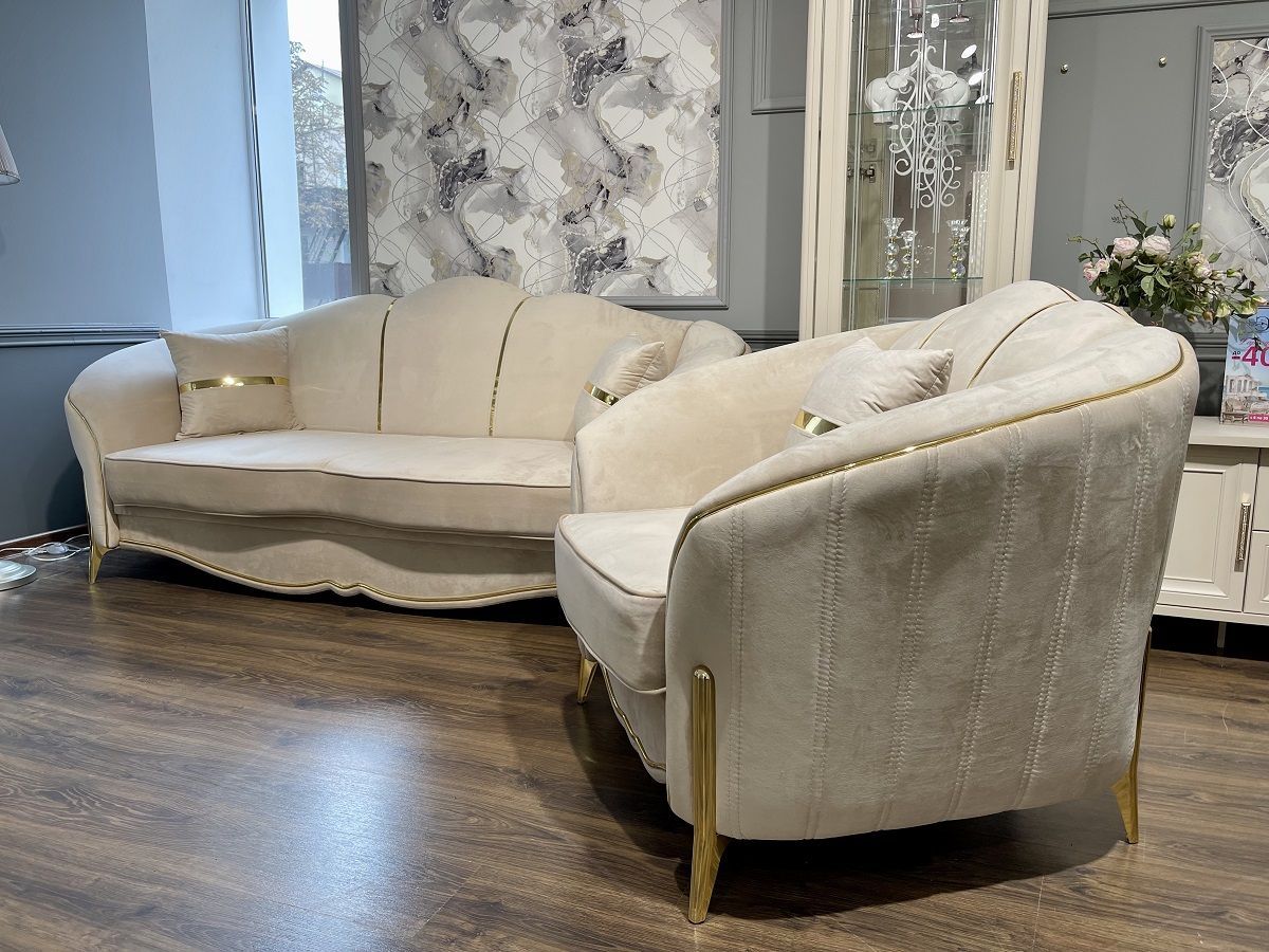 Диван Lara 2х местный без механизма (бежевый/золото) | фото 4