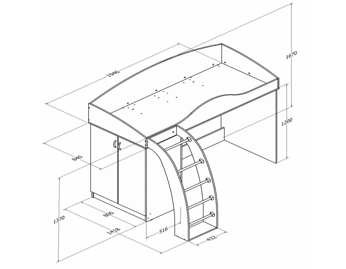 Кровать-чердак Соня-1 верхняя (800*1900) Дуб Молочный | фото 2