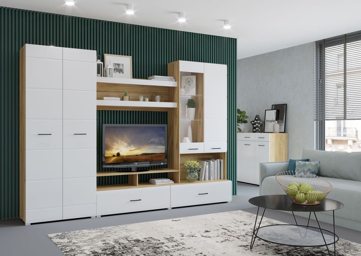 Стенка НЕНСИ 1 (Крафт золотой/Белый глянец) | фото 3