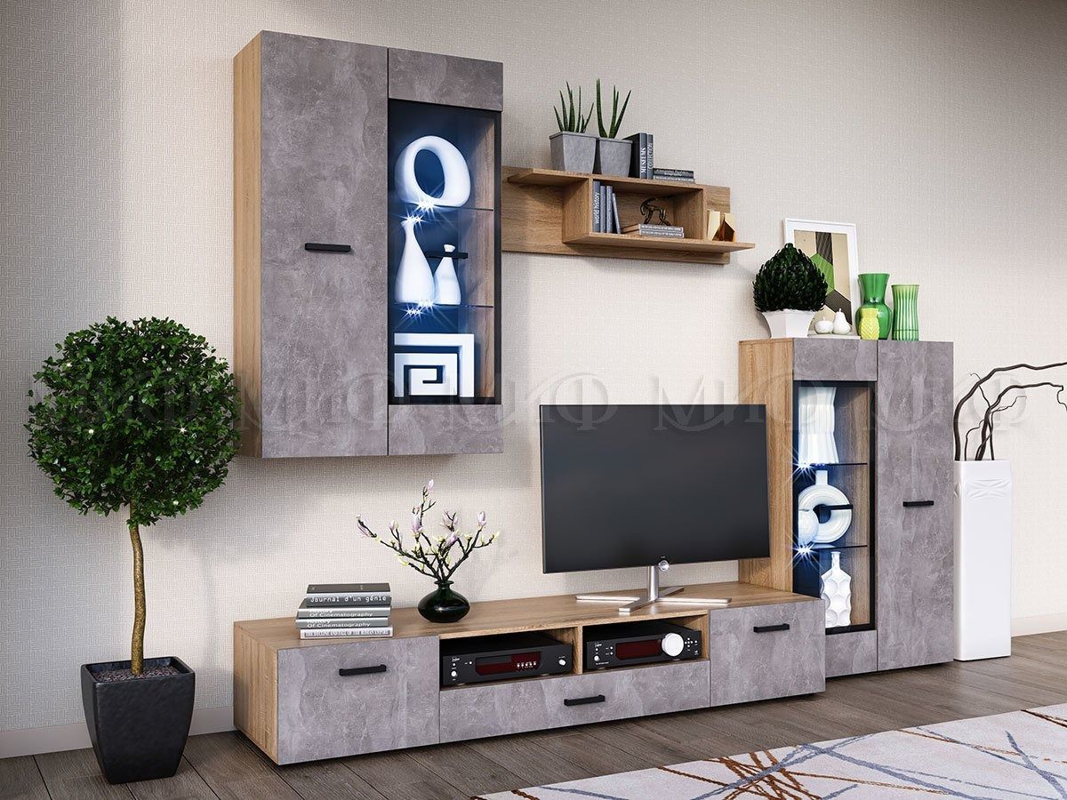 Нэнси New Тумба ТВ ЛДСП (2дв.+1ящ.) Бетон светлый/Сонома | фото 3