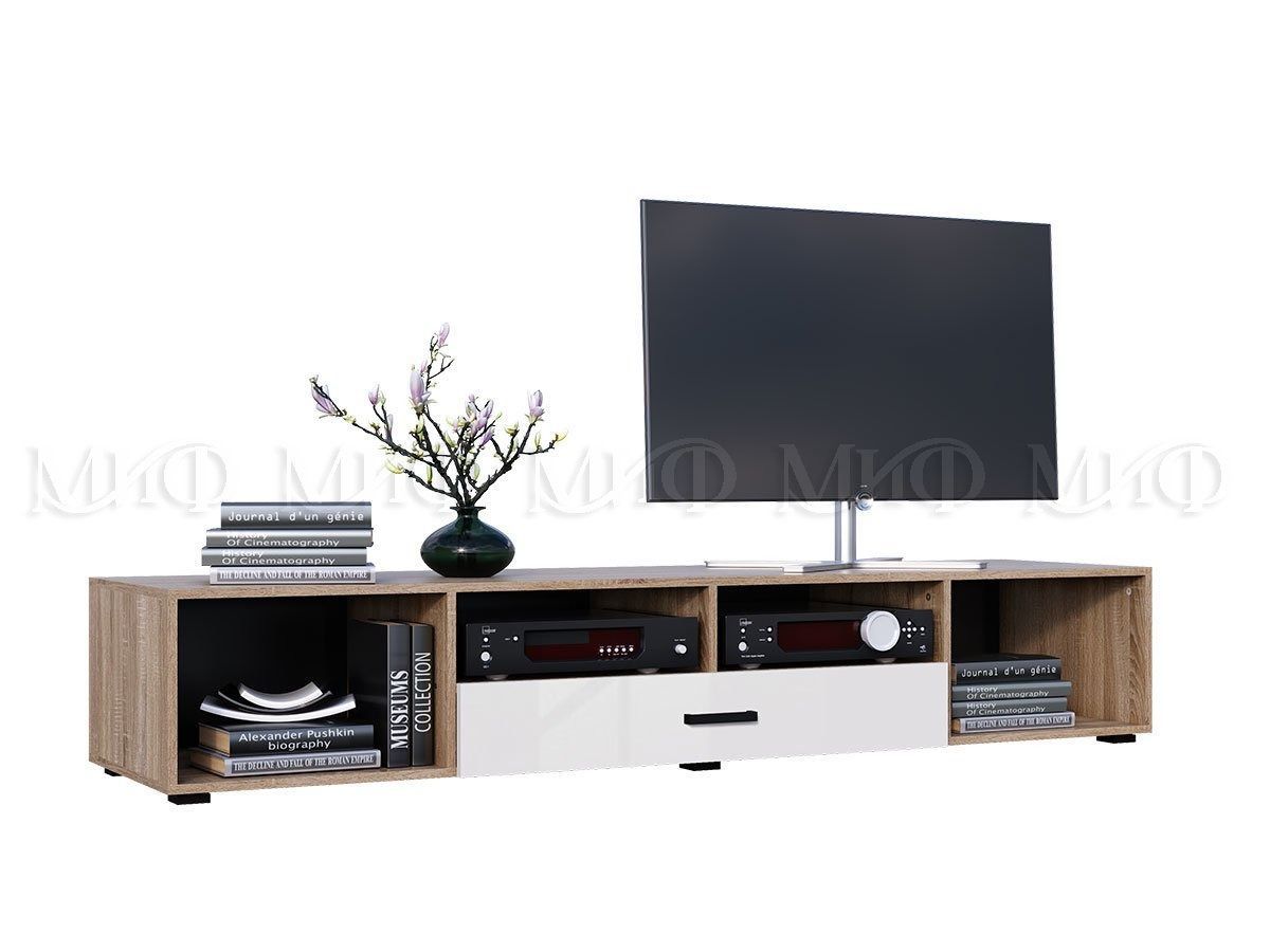 Нэнси New Тумба ТВ ЛДСП (2дв.+1ящ.) Белый глянец/Сонома | фото 2