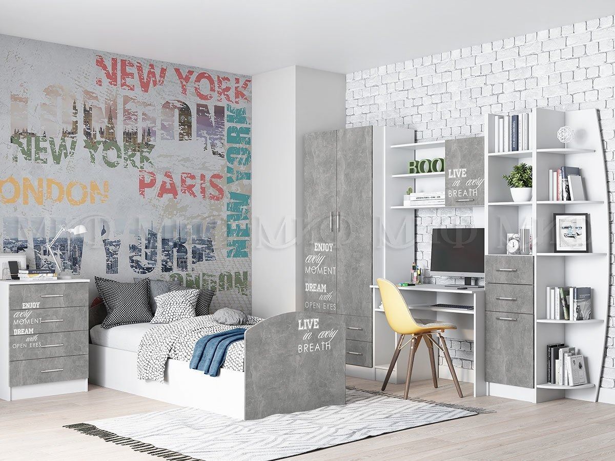 ЮНИОР-2 Комод Лофт ЛДСП (Бетон светлый/белый) | фото 2