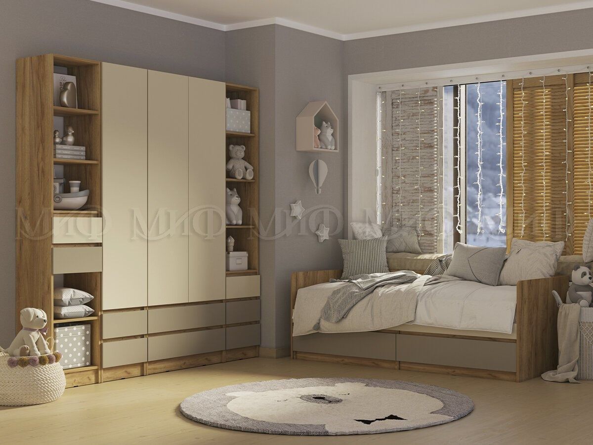 ЧЕЛСИ Color Стеллаж с ящиками (Слоновая кость/Глиняный серый/Дуб крафт) | фото 2