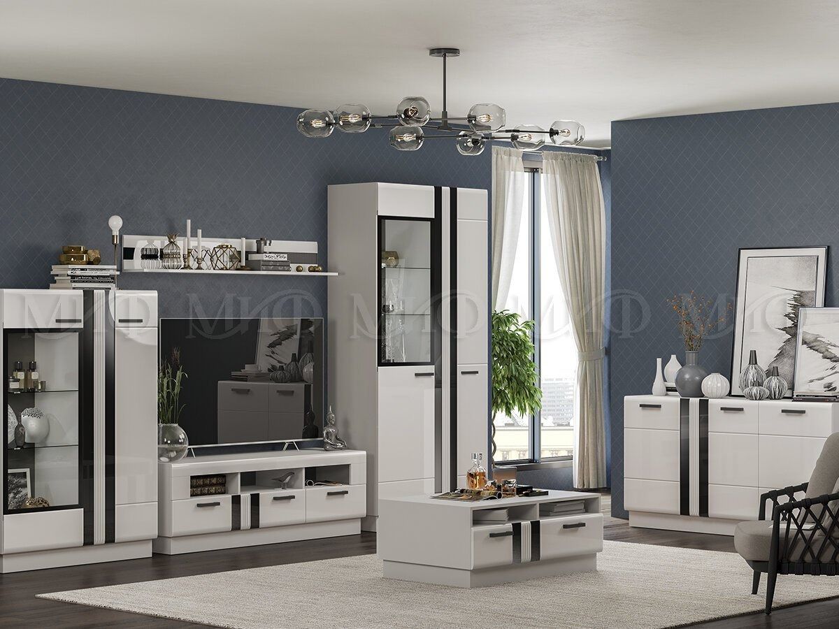 МАГНОЛИЯ Шкаф-стекло высокий (Белый глянец/Белый) | фото 3