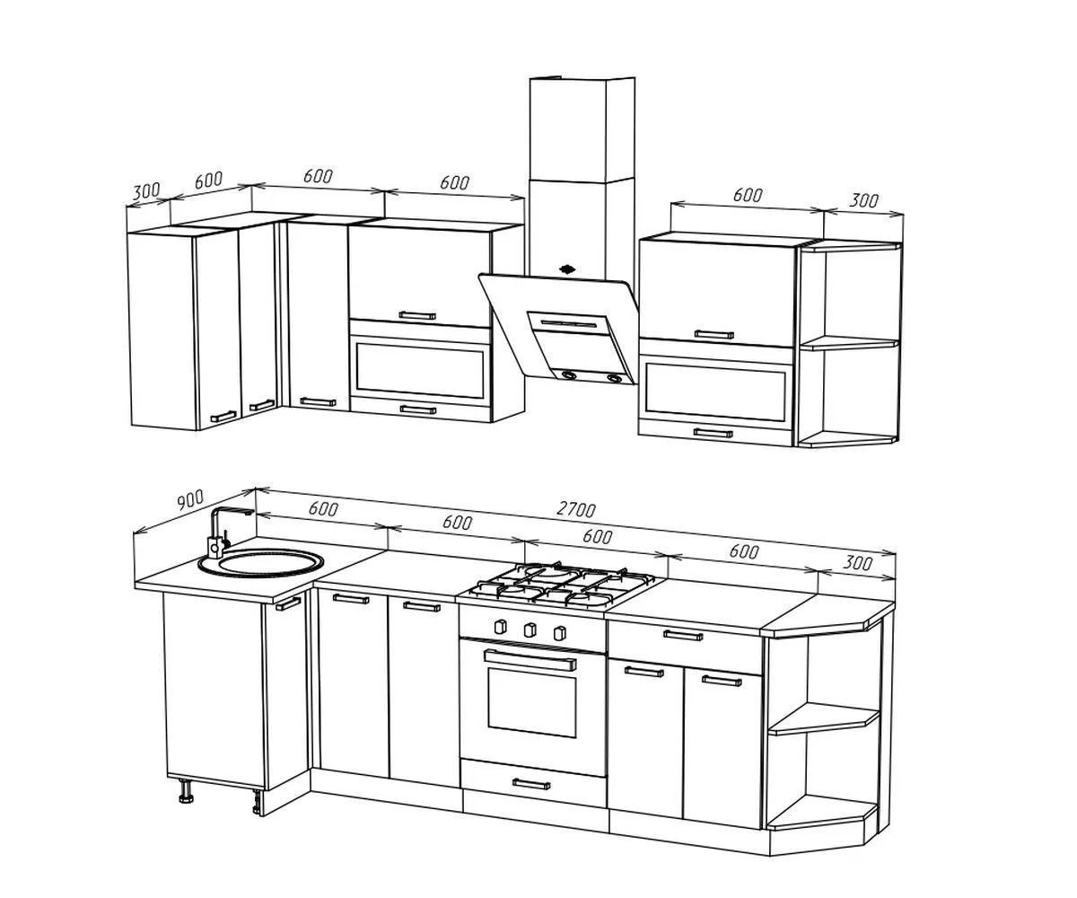 ТЕХНО Кухонный гарнитур угловой 2,7х0,9 м Компоновка №2 | фото 6