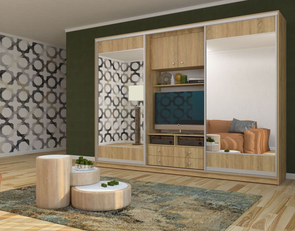 Шкаф-купе Валерия с нишей под ТВ 2800 ЛДСП/Зеркало/ЛДСП (Монорельс) ЛДСП 2 кат. | фото 5