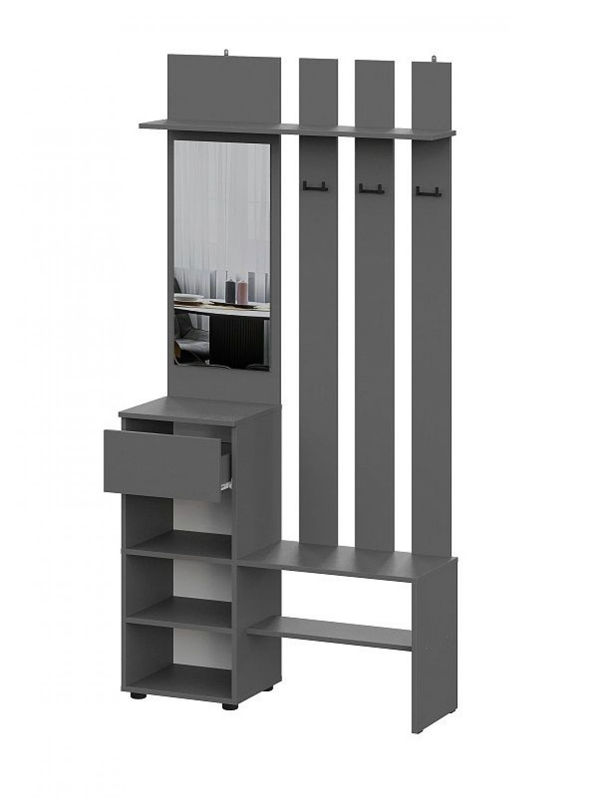 ДЕНВЕР Вешалка с зеркалом + Шкаф 2-х ств. с ящиками Серия 2 (Графит серый) | фото 4