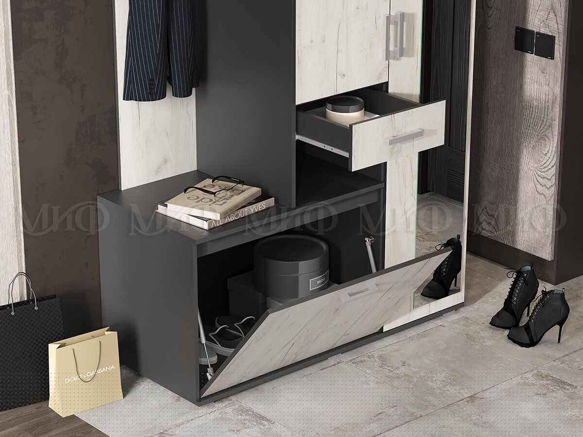 ЛИРА Прихожая ЛДСП (графит/дуб крафт белый) | фото 4