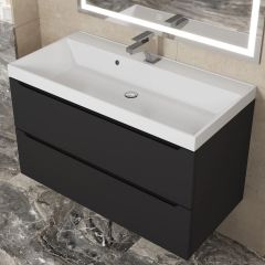 Тумба под раковину Uperwood Tanos 90 см, подвесная, черная матовая | фото 11