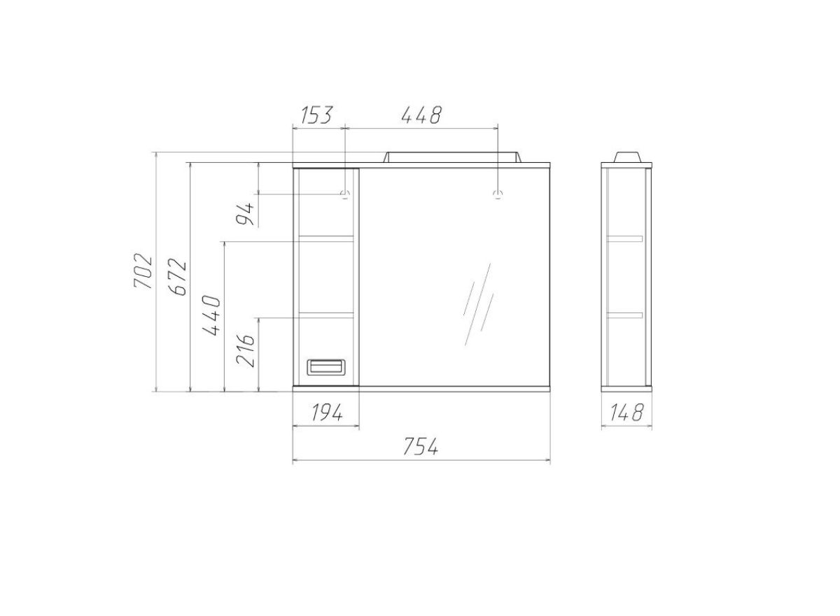 Шкаф-зеркало Cube 75 Эл. ЛЕВЫЙ Домино (DC5008HZ) | фото 3