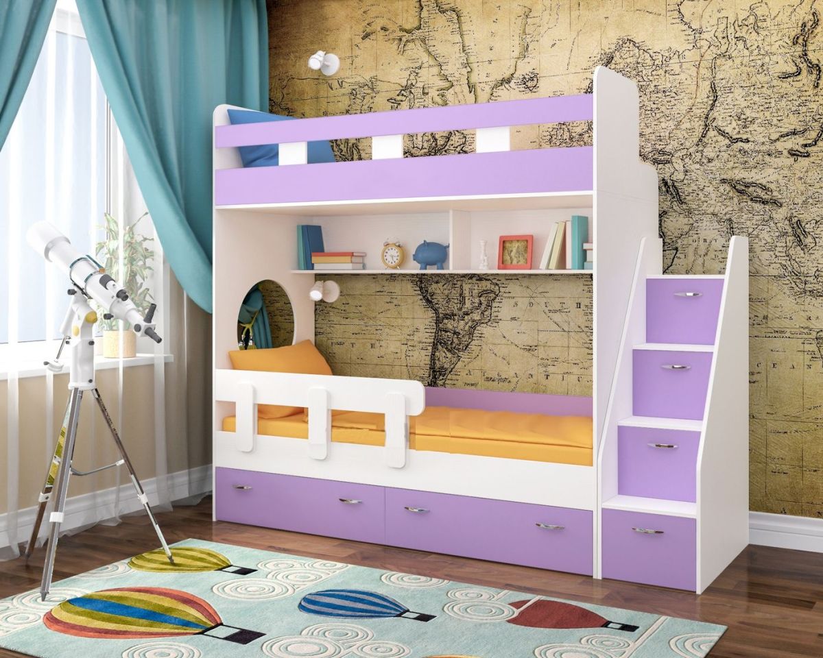 Кровать 2-х ярусная Юниор 1 без бортика (800*1900) Белое дерево, Анкор темный, Венге, Дуб сонома | фото 7