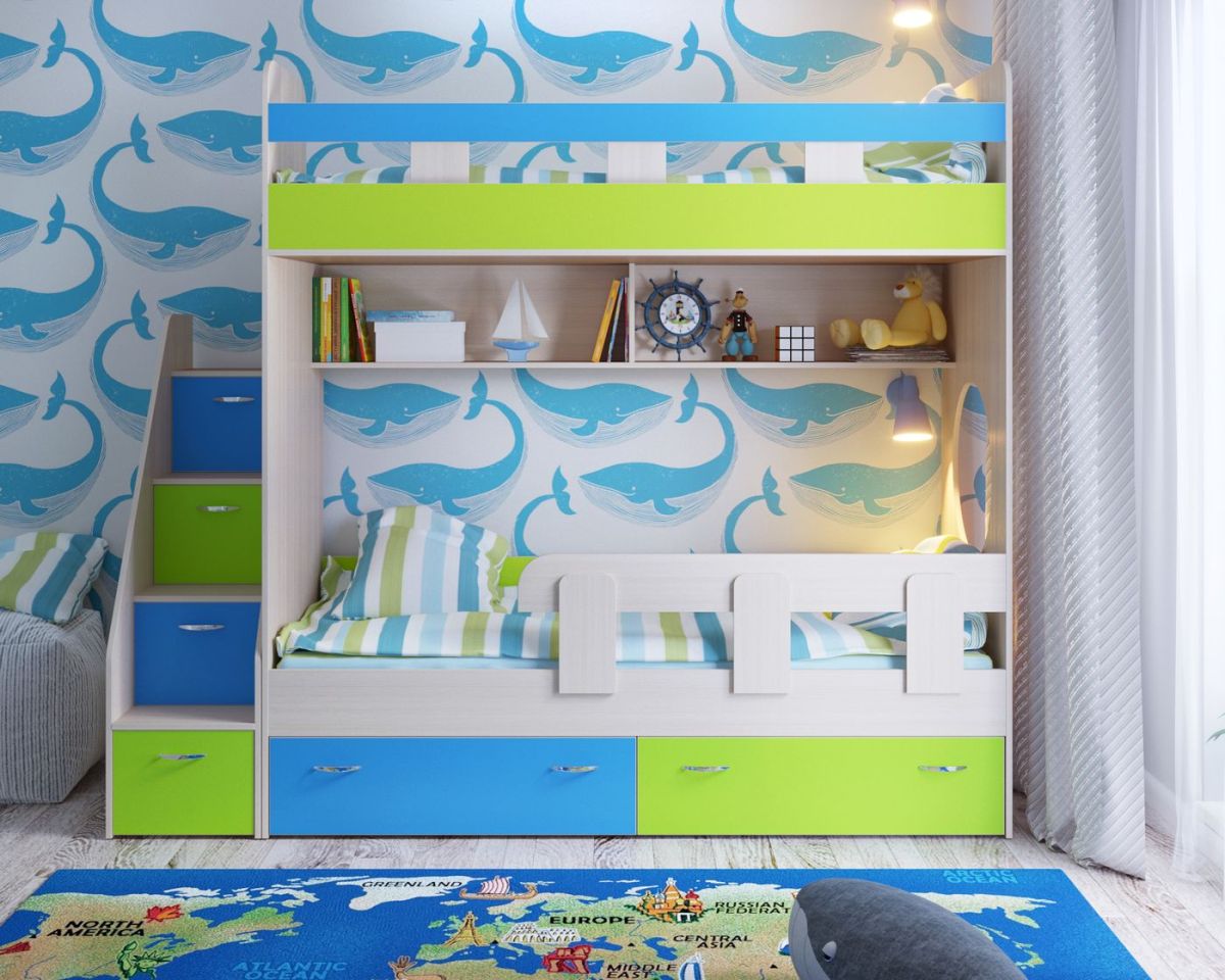 Кровать 2-х ярусная Юниор 1 без бортика (800*1900) Белое дерево, Анкор темный, Венге, Дуб сонома | фото 10