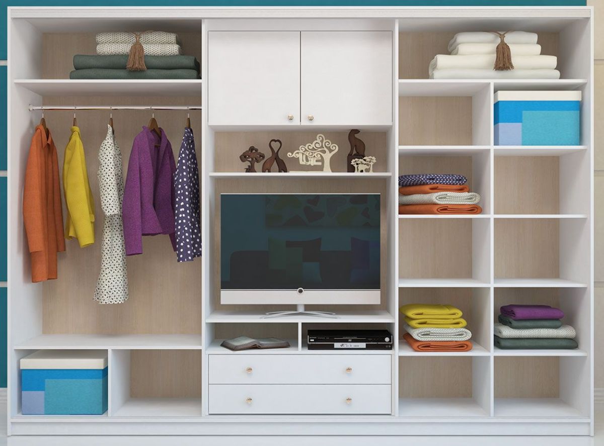 Шкаф-купе Валерия с нишей под ТВ 2800 (Монорельс) ЛДСП/Зеркало/ЛДСП (ЛДСП 1 кат.) | фото 2