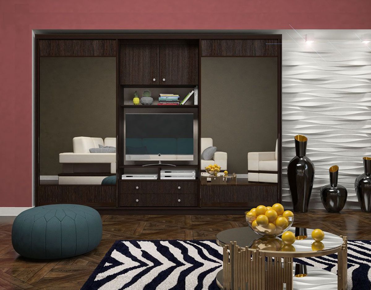 Шкаф-купе Валерия с нишей под ТВ 2800 (Монорельс) ЛДСП/Зеркало/ЛДСП (ЛДСП 1 кат.) | фото 4