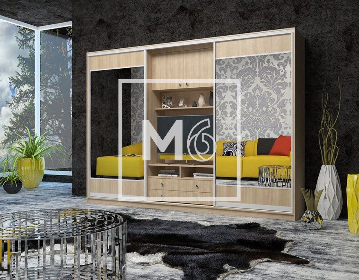 Шкаф-купе Валерия с нишей под ТВ 2800 (Монорельс) ЛДСП/Зеркало/ЛДСП (ЛДСП 1 кат.) | фото 8