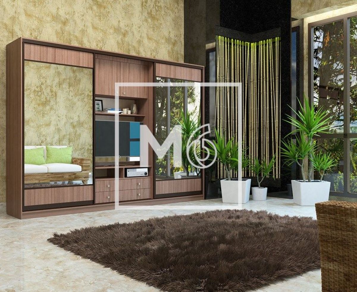 Шкаф-купе Валерия с нишей под ТВ 2800 (Монорельс) ЛДСП/Зеркало/ЛДСП (ЛДСП 1 кат.) | фото 9