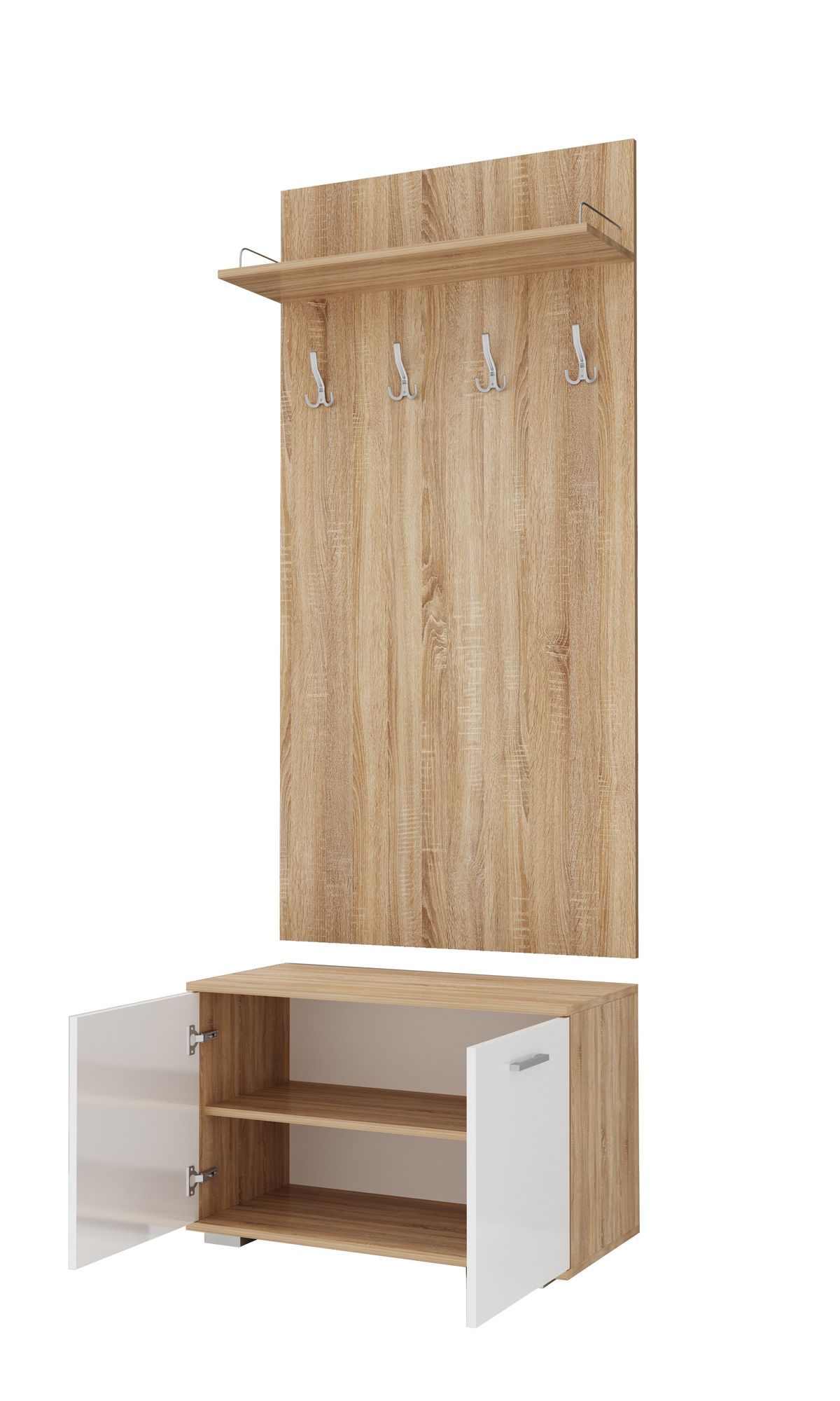 ИТАЛИЯ Прихожая Вешалка В-800/Обувница О-800 Дуб сонома/Белый глянец | фото 2